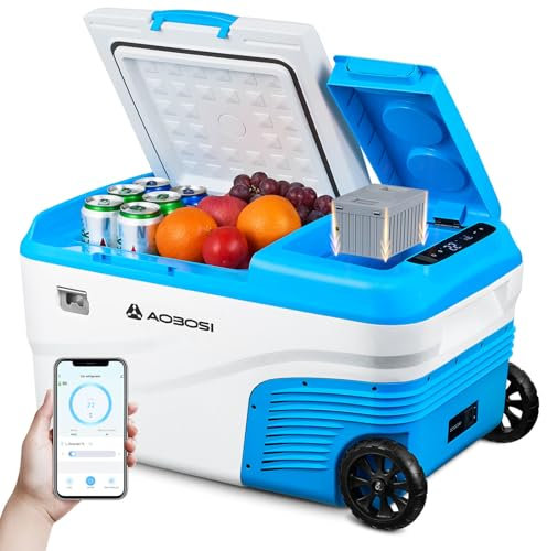 AAOBOSI Kompressor Kühlbox 23L, Kühlbox Auto -20 °C bis 20 °C，Kühlbox 12V 230V für Garagen, Auto, LKW, Boot, Camping, Kann mit Ersatzakku（Akku Nicht enthalten）