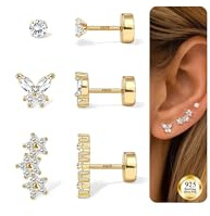 Boucles D'oreilles Femme Argent Or 925 - Hypoallergénique Boucle D'oreille Femme Homme Or Pour Les Oreilles Sensibles CZ Fleur Piercing Oreille Tragus Helix Boucles D'oreilles Diamant Papillon D'Or