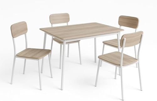 DUPI Conjunto Mesa y 4 sillas New XOBE, Fabricado con Metal y MDF, Mesa Comedor, Conjunto Estilo Atemporal (Taupe) 110x70 cm