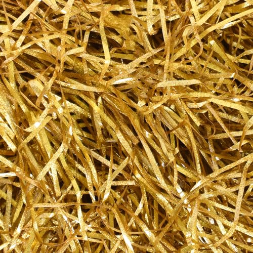 100 g Material de Relleno Regalo Multicolor, Rafia para Paquetes Decoración de Cajas de Regalos, Material de relleno Suave Caja de Regalo, para Paquetes, Decoración de Regalo de Festival(oro)