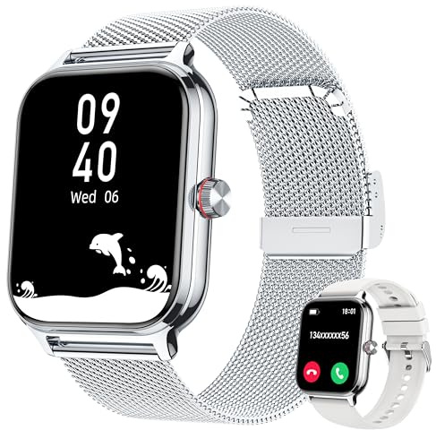 LODIMEKE Smartwatch Herren Damen Telefonfunktion Blutdruck Herzfrequenz Schlaf, 1.96’’ AI Fitnessuhr 100+ Sportmodi, IP67 wasserdichte Schrittzähler Wecker Taschenrechner Visitenkarte iOS Android