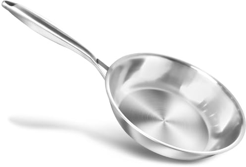 Stainless Steel Uncoated Frying Pan | Induction Hob Safe | Dishwasher & Oven Safe | for Healthy Searing & Sautéing | Metal Utensil Friendly (19.5CM)
