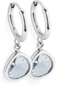 JEWELS BY LEONARDO Ciao Indra Earrings • 1 Pair of Hoop Earrings Made of Silver-Coloured Stainless Steel • Fine Folding Hoop Earrings with Pale Blue Glass Stone Pendant • Jewellery Gift for Women