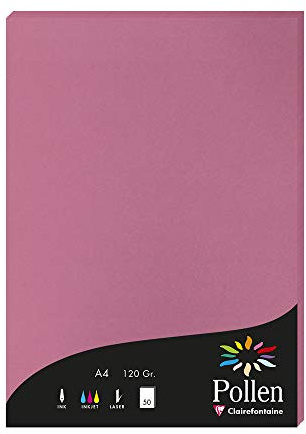 Clairefontaine 44281C Wallet of 50 Sheets Format A4 (21x29,7cm) 120gsm Colour Hydrangea Pink Invitation Paper Events Correspondence Pollen Range Premium Smooth