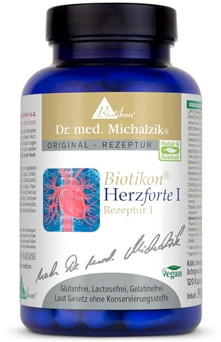 Herzforte I nach Dr. med. Michalzik - 120 Kapseln - Tagesempfehlung 2-4 Kapseln - 2 Kapseln 1247 mg - 4 Kapseln 2495 mg - Herz-Spezialrezeptur I - ohne Zusatzstoffe - von BIOTIKON®
