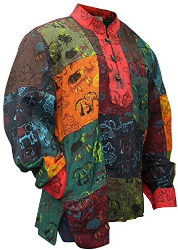 SHOPOHOLIC FASHION Herr sommar färgglad farfar hippie skjorta, mång, 3XL