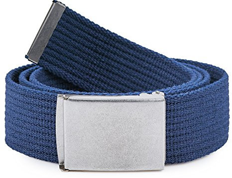 Ladeheid Gürtel Herren Verstellbarer Stoffgürtel aus Baumwolle Gürtel ohne Löcher für Männer Geeignet für Arbeit, Reisen oder Männergeschenke P10 (Navyblau-Silber, 120 cm (Gesamtlänge 130 cm))