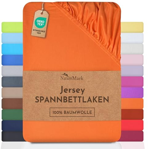 NatureMark Jersey Spannbettlaken, Spannbetttuch 100% Baumwolle in vielen Größen und Farben MARKENQUALITÄT ÖKOTEX Standard 100 | 120x200 cm - Terrakotta