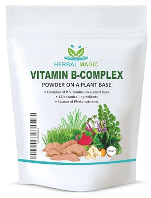 Herbal Magic's Pure & Natural Blend -Vitamin B-Complex Powder - Made from 14 Different Fruits, Vegetables & Herbs UKAS LAB Tested in UK No Fillers/Colors/Preservatives/maltodextrin-100g