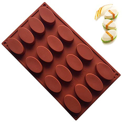 Chikanb Stampo in Silicone Ovale 16 cavità, 1 Pezzo Stampo Savarin Ovali, Muffa Cioccolato, Caramella, Torta, Cubo di Ghiaccio, Gelatina, Gumdrop, Focaccina, Sapone e Candele, 29,5 * 17,5 CM