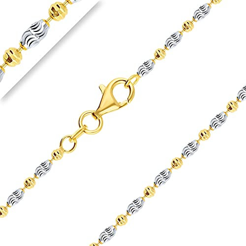 PLANETYS - Chaîne Maille Boule Typhoon Alternée Argent 925/1000 Bicolore Plaqué Or jaune 18 Carat Largeur 2.2 mm Longueur: 60 cm