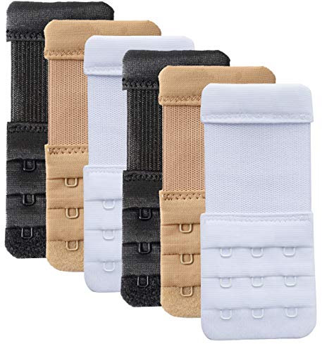 YarBar BH Verlängerung Erweiterung 3 Haken und 2 Haken Bra Extender BH Verlängerer mit Elastisch Band Weich Gurt Komfortabel (3 Reihe, 3 Haken, 6 Stück, 3 Haken 1,3 cm(0,5 Zoll))