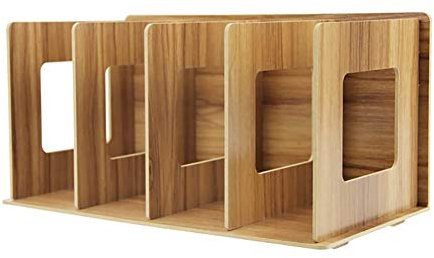 Yicare Abnehmbar Holz Schreibtisch Organizer Stehsammler Archivsammle DIY Buchablagen mit 4 Fächer Katalogsammler für Bücher Ordner Zeitschriften Notizbücher CD Halter