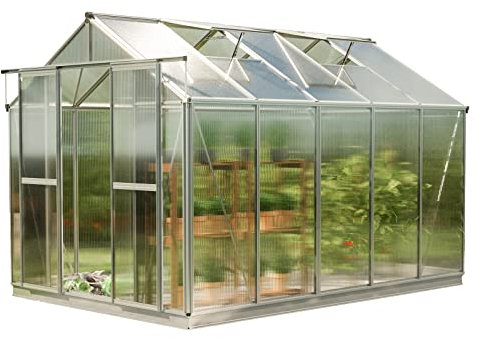 GFP Gewächshaus Saphir 5 aus Alu 259x322 cm ca. 8 mm Doppelstegplatten mit Fundamentrahmen, automatischer Fensteröffner Transparent