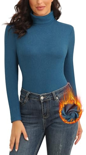 WOWENY Haut Thermique À Col Roulé Pour Femme Pull Polaire Chemise À Manches Longues Chaud Doux Confortable Sous-Vêtements De Ski Hiver Automne