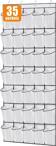 MISSLO 35 Taschen Schuh Organizer Tür, Oxford Schuhregal Hängend Tür, Schuhaufbewahrung zum Aufhängen Aufhänger Halter für Schrank, Schlafzimmer, Weiß