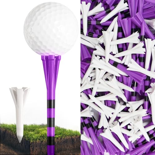 FINGER TEN Lot de 100 Tees de Golf en Plastique incassable de 80 Tees avec 20 Tees en Fer mélangés, durables, Longs et Courts pour tirs en Fer réduisant la Friction (3 1/4 et 1 1/2 Violette)