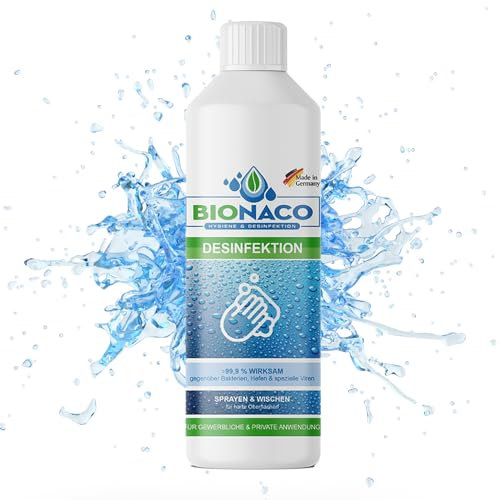 Bionaco Desinfektionsreiniger 1L - Alkoholfreies Reinigungsmittel zur Desinfektion, Hygienereiniger für Oberflächen und Gegenstände, nachhaltiger & naturnaher Wirkstoff-Komplex, Made in Germany