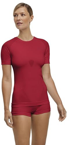 FALKE Damen Baselayer-Shirt Warm Round Neck W S/s Ts Funktionsmaterial schnelltrocknend 1 Stück, Rot Red 8644, M