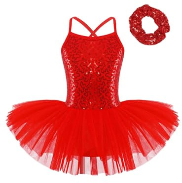 TiaoBug Vestido De Tutú De Lentejuelas para Niñas con Lazo para El Cabello Maillot De Gimnasia Rítmica Disfraz Bailarina De Ballet Fiesta Actuación