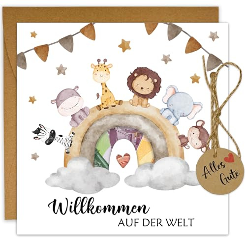 JOYEASE Karte Geburt Baby Geldgeschenk mit Umschlag, Personalisierte Geschenke Baby, Glückwunschkarte Geburt Babygeschenke, Geschenke zur Geburt Jungen Mädchen