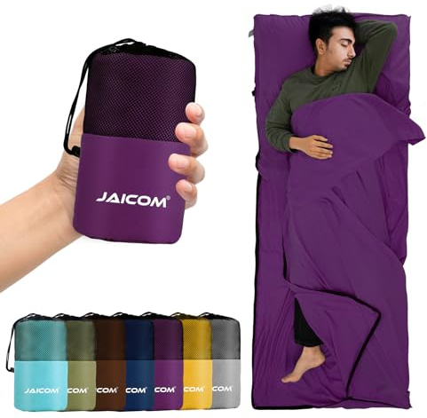 JAICOM stugsovsäck, ultralätt sidensovsäck för resor, bekväm och mjuk sovsäck liten mikrofiber, perfekt för sommar, backpacking, hotell och stuga