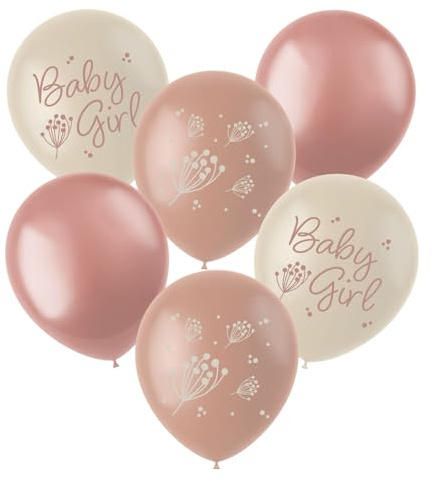 Folat 24995 Decoraciones de baby shower para niñas - Globos de Látex - Niña Floreciente - 33 cm - 6 piezas - Decoraciones de revelación de género