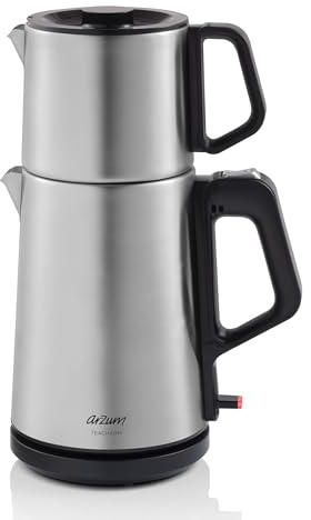 Arzum TeaCharm Turkish Tea Maker, Stainless Steel, Auto Shut-Off, Boil-Dry Protection, INOX, 1.8L, 120V 3-pin US Plug, 1800W
