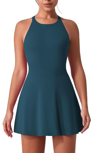 IDOPIP Robe de tennis pour femme - Avec soutien-gorge intégré et short - Poche croisée dans le dos - Robe de sport pour fille - Robe d'entraînement décontractée - Robe débardeur - Entraînement