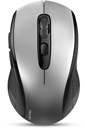 TECKNET Bluetooth Maus, (Tri-Mode: BT 5.0/3.0+2.4GHz) Funkmaus mit USB-Empfänger, Ergonomische Tragbare Maus Bluetooth für Laptop PC Computer, Mac OS, Android, Windows, Schwarz&Silber