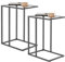 Huhote C Shaped End Table Set of 2, Glass Side Table for Couch, Sofa Tables with Metal Frame, CouchTable with Suction Cups, Narrow Bedside Tables for Living Room, Bedroom, Bedside, Black