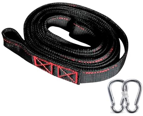 FourRoar Corde de Lest Gym avec 2 Mousquetons | 102x2.5 cm | Corde pour Ceinture de Lest pour Tractions, Dips | Évite les Pinçures de la Chaîne