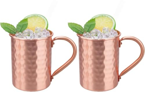 TJ Moscow Mule Mugs Set of 2, 100% Pure Copper Cups 14 oz, Handcrafted Copper Mugs, Tarnish Resistant, Gift for Cold Drinks Cocktail Beer Wine Party Bar