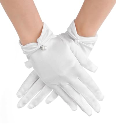 TPZORJX Guanti corti di raso, guanti da sposa bianchi guanti da donna eleganti guanti da sposa floreali guanti di pizzo da polso guanti da cena di cortesia matrimonio estivo Opera guanti