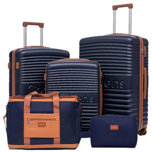 Cobens 5 Piece Luggage Sets with Spinner Wheels and Tsa Lock, Hardshell ABS Suitcase Set, Lightweight Hardside Waterproof Travel Suitcases for Men Women, 20, 24, 28 DarkBlue