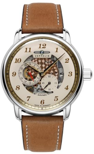 Zeppelin 8658-5 - Reloj automático para hombre, fabricado en Alemania, color plateado, correa de piel marrón