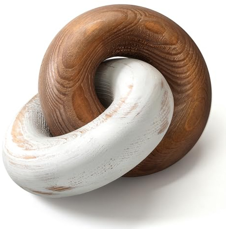 EOSAHR Boho Decor Pine Wood Knot Wooden Chain Link Decor for Your Coffee Table, Room Decor, or Book Shelf Chic Modern Desk Decor to Stylish up Your Home Office (Brown & White)