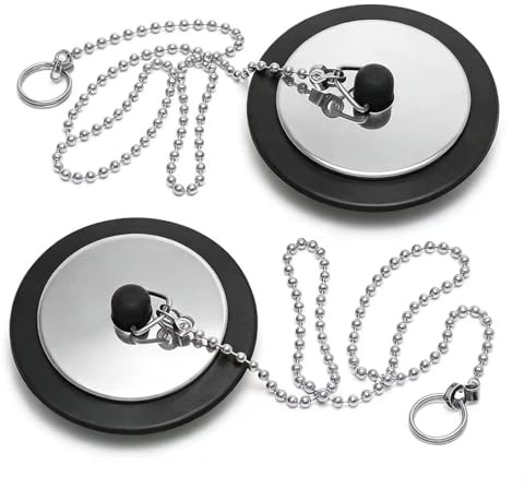 uncakil 2 Pack Universal Bath & Sink Plug with Chain - Premium Rubber & Stainless Steel,42mm-45mm Drain Stopper,Leak-Proof Replacement Plug for Bathroom Basin,Kitchen Sink & Bathtub