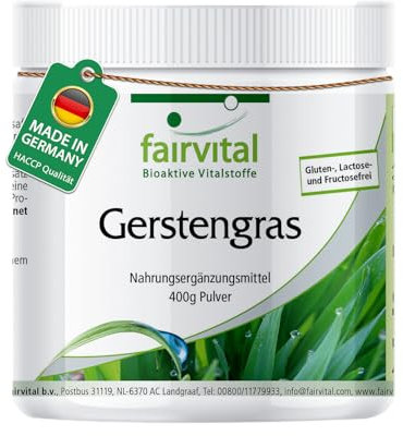 Fairvital | Gerstengras Pulver - 400g - hochdosiert - VEGAN - 1500mg pro Tagesdosis - Reinsubstanz ohne Zusatzstoffe