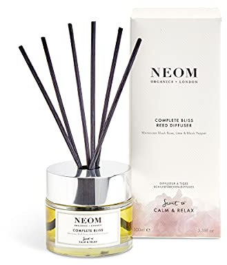 NEOM- Complete Bliss Reed Diffuser, 100ml | Blush Rose, Lime & Black Pepper | Essential Oil Reed Diffuser| Scent to De-Stress