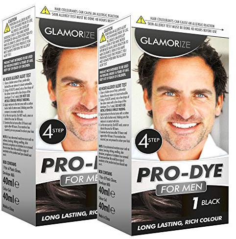 1pk x 2 units Men's Black Hair Dye No.1 | Glamorize Pro Black Rich Colour for Men|No Stain All Natural Smooth Black Hair