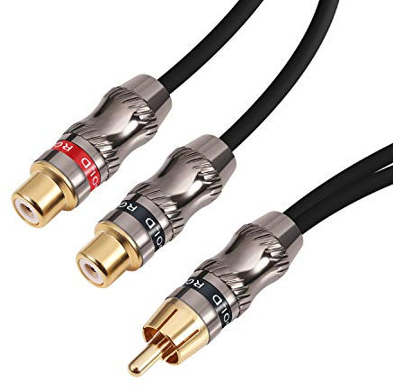 Devinal Cinch/Phono Splitter Kabel RCA Stecker auf Dual Buchse Vergoldeter Adapter, Stereo Audio Y-Kabel Hochleistungs für Subwoofer (1 Stecker auf 2 Buchse) 10 (25 cm)