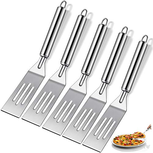 Patelai 5 Pack Small Spatula Mini Serving Brownie Spatula for Serving and Flipping Cooking Pancakes Desserts Cookie Eggs Lasagna (Slotted,Stainless Steel Handle)