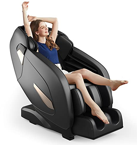 COSTWAY Fauteuil de Massage Électrique Bluetooth, Fauteuil de Massage Shiatsu Rail SL avec 11 Programmes et Manuel, 6 Techniques de Massage et Rouleau pour Pieds, pour Spa, Salon (Noir)