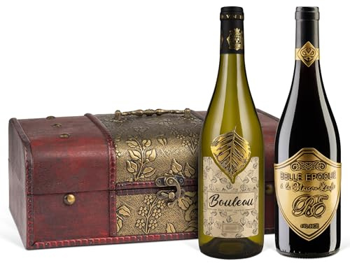 Belle Epoque & Bouleau - Set de 2 vins dans une caisse en bois style antique (2 x 0,75 l)