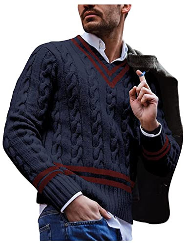 LUNULE Herren Strickpullover V-Ausschnitt Troyer Gerippte Feinstrick Pullover Einfarbig Langarm Golf Sweater Arbeitspullover Robuster Pulli für die Arbeit und Freizeit Männer Pulli Feinstrickpullover