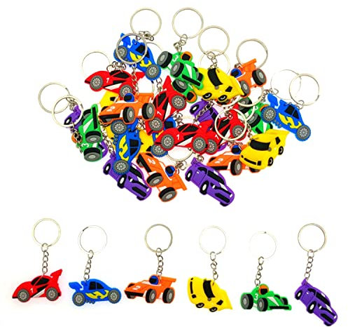 JZK Set 30x Portachiavi auto per bambini, porta chiavi bambini per feste compleanno bomboniere, riempitivi per sacchetti per feste bambini, regali di ringraziamento per bambini, Multicolore
