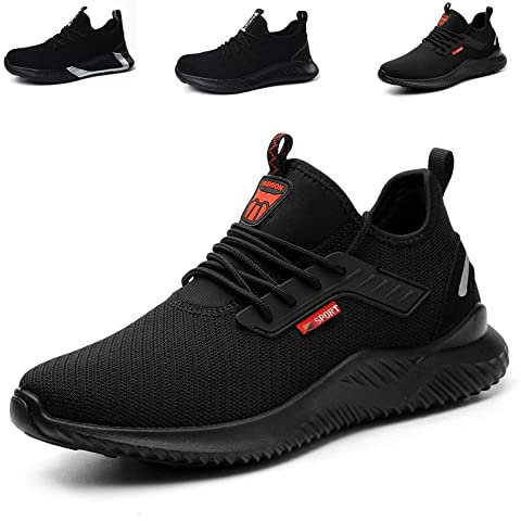 Hanani Steel Toe Caps Trainers Lightweight Boots Womens Mens Work Industrial Work Shoes Black UK7