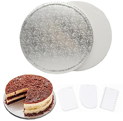 GOIEHIR 2 Stück Cake Board, 30 cm Rund Tortenunterlagen, Torten Unterplatten mit 3 Stück Kuchenschaber, für Transport Kuchen