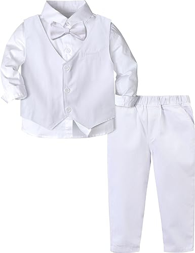 A&J DESIGN Baptism Outfits for Boys Christening Wedding Formal Dedication Blessing White Suit 2-3T